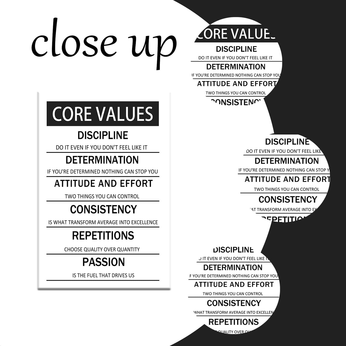 Motivational Poster Core Values Inspirational Canvas Wall Art Black and White Painting Artwork for Living Room Office Modern Home Decor Prints Pictures Wall Decor Framed Ready to Hang [18''W x 24''H]