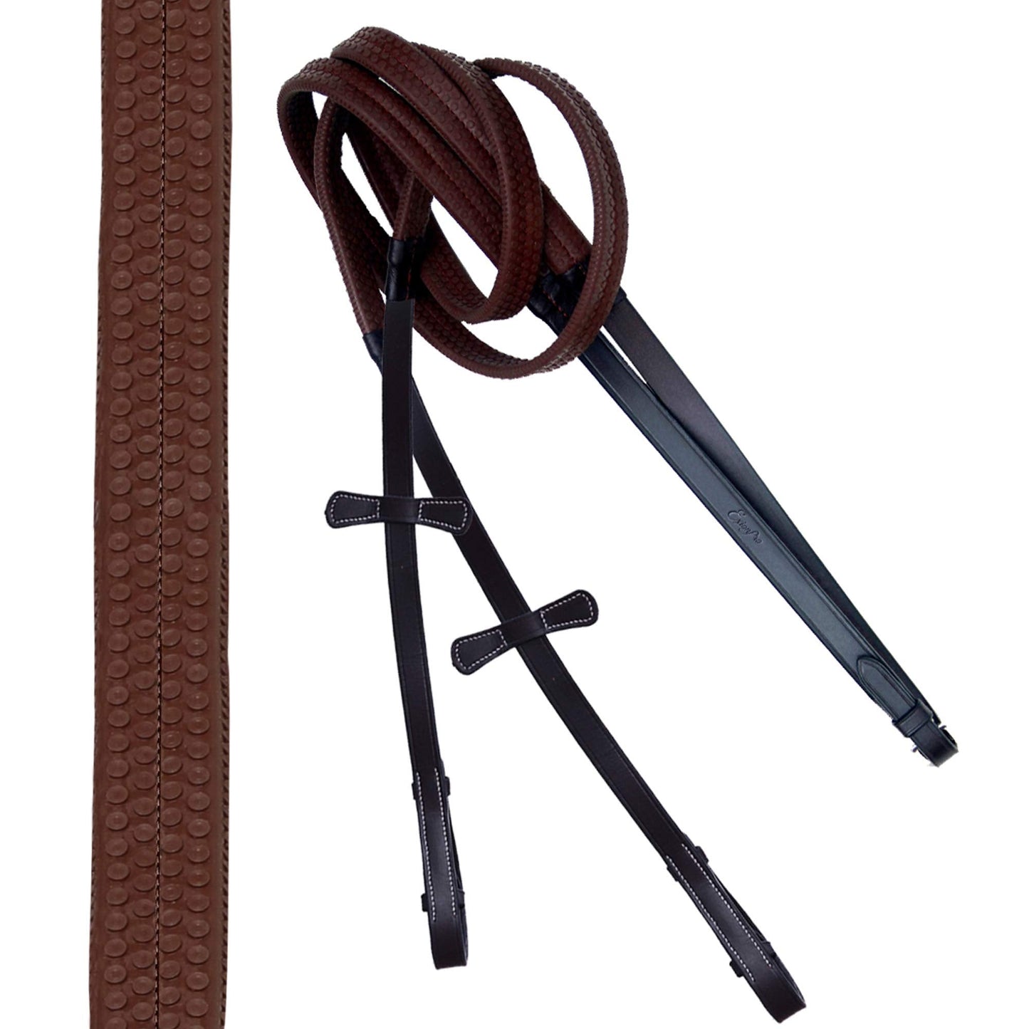ExionPro Exion English Jumping Bridle with Flash & Rubber Reins – Anatomical Padded Horse Bridle – Premium Leather Designer Stitched Hunter Jumper Tack – Brass Buckles – Pony, Cob, Full, Warmblood