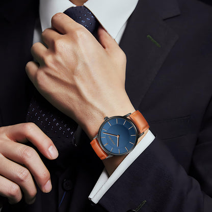 HOLSTOUR Watches for Mens Minimalist Fashion Business Wrist Watch Analog with Brown Leather Strap