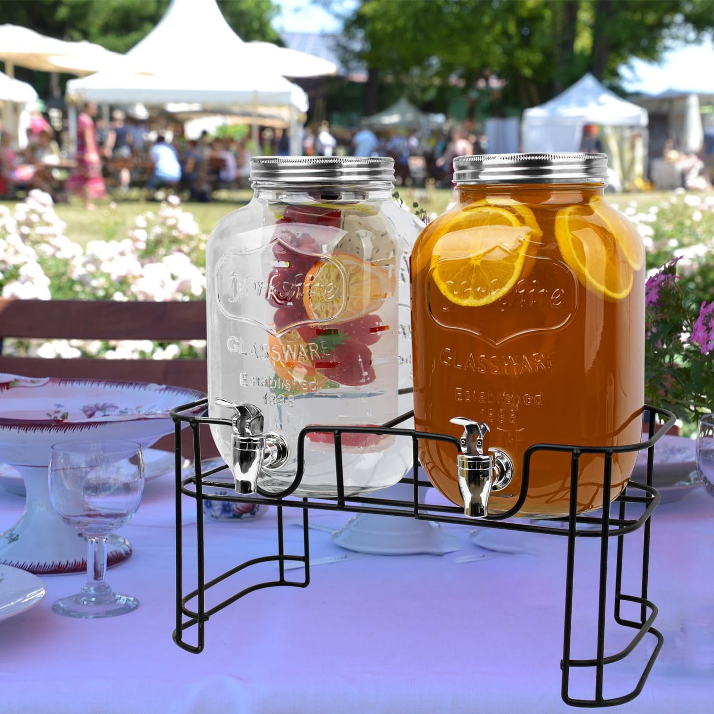 Galssmagic 1 Gallon Drink Dispenser with Stand,2 Pack Beverage Dispenser with Stand,Glass Water Juice Dispensers Punch Bowl for Parties