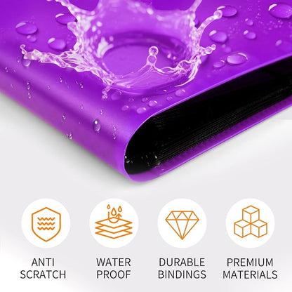 Trading Card Binder 9 Pocket, 360 Card Waterproof Folder with Side Loading Sleeves, Sturdy Card Collection Album for MTG, TCG, Game Cards & Sports Cards (1, Purple)