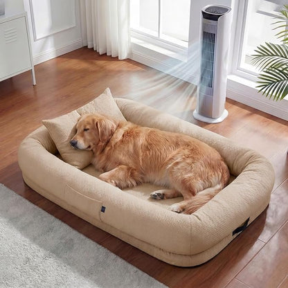 WROS Cooling Human Dog Bed for Summer, Breathable Washable Floor Lounger for People & Pets, 57'' x 35'' x 10'', Dune Brown, Pet Bed for Hot Weather Relaxing