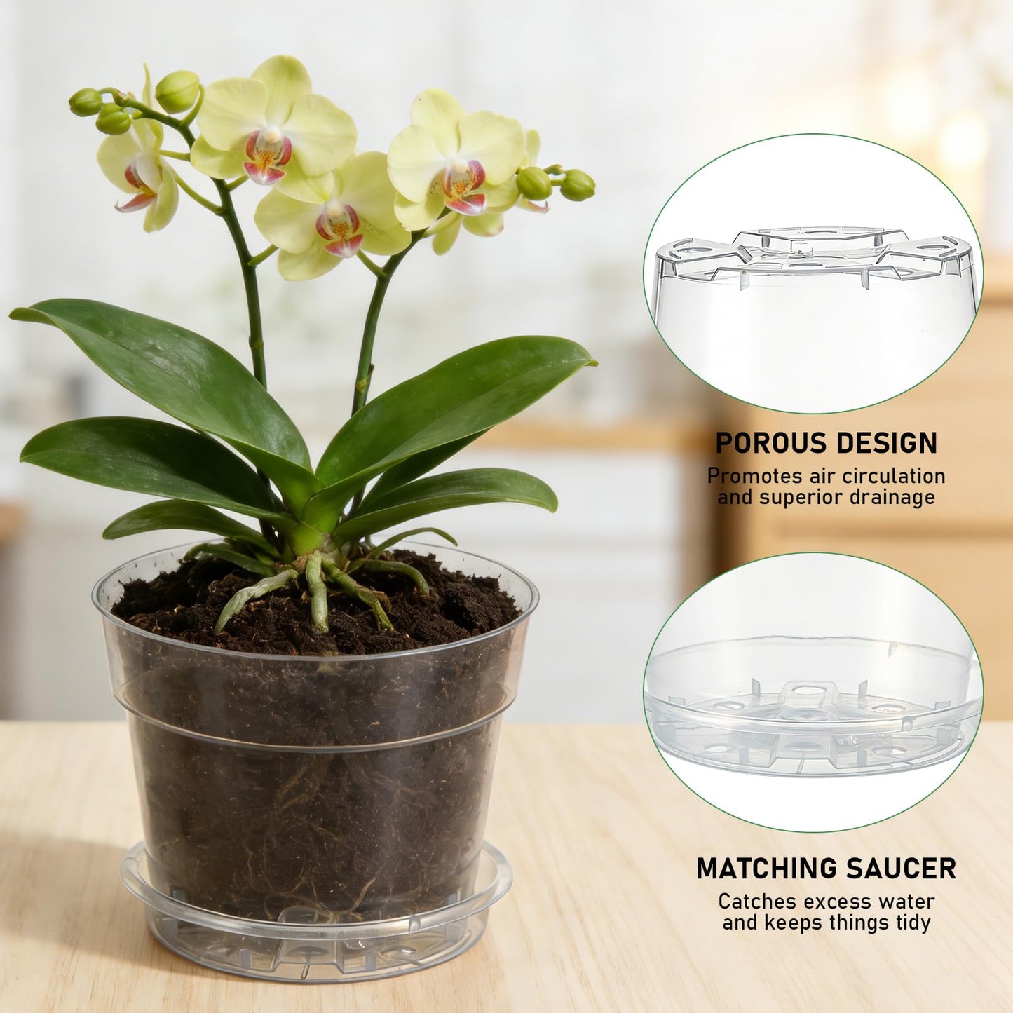Garvee 20 Pack 6 Inch Clear Nursery Pots with Drainage Trays, Thickened Plastic Plant Pots with Saucer, Transparent Plastic Plant Pot Seeding Start Planters for Indoor Outdoor