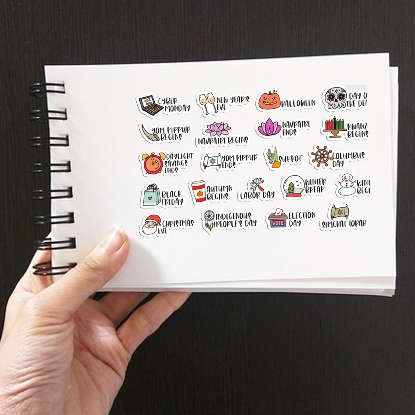 Holiday Planner Stickers Pack of 5 Sheets Cute Holiday Icon with Us Holidays Decorative Planner Stickers for Calendar Bullet Journal Scrapbook Waterproof PVC