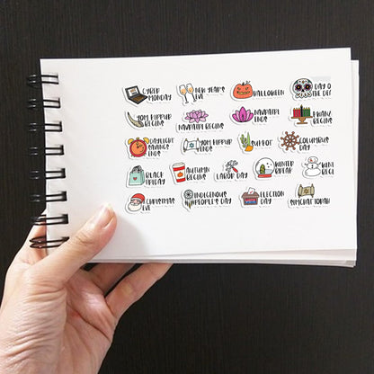 Holiday Planner Stickers Pack of 5 Sheets Cute Holiday Icon with Us Holidays Decorative Planner Stickers for Calendar Bullet Journal Scrapbook Waterproof PVC