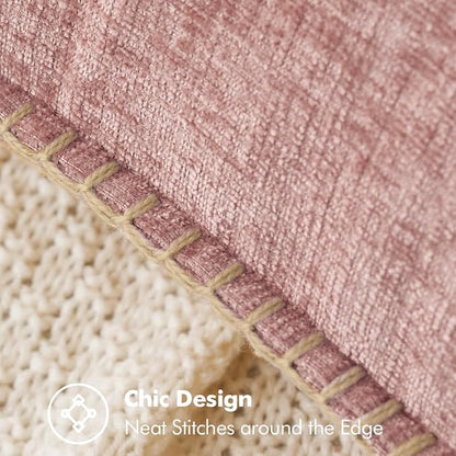 MIULEE Pack of 2 Couch Throw Pillow Covers 20x20 Inch Blush Pink Farmhouse Decorative Pillow Covers with Stitched Edge Soft Chenille Solid Dyed Pillow Covers for Sofa Bed Living Room