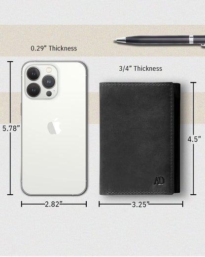 Access Denied Trifold Wallets For Men RFID - Genuine Leather Slim Mens Wallet With ID Window Front Pocket Wallet Gifts For Men