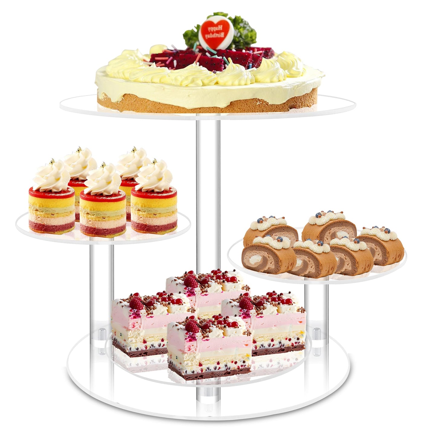 Acrylic Cupcake Stand, 4 Tier Round Cake Stand, 12 in Cake Stand for Dessert Table, Clear Cake and Cupcake Stand Combo, Tiered Serving Trays for Home Decor Wedding Birthday Party