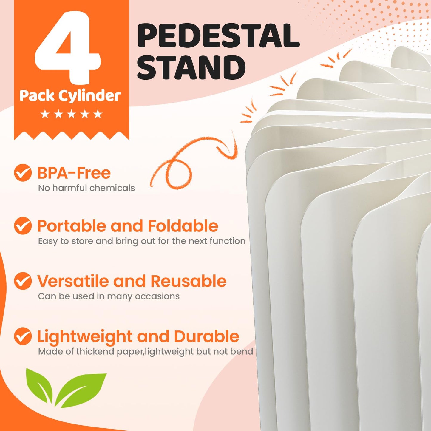 HeiMma 4 Pack Buffet Risers, FOLDABLE Accordion Food Display Risers for Dessert Table,Dessert Table Display Set, White Cardboard Cylinder Cake Cupcake Stands for Party, Multi-height, 12in Round