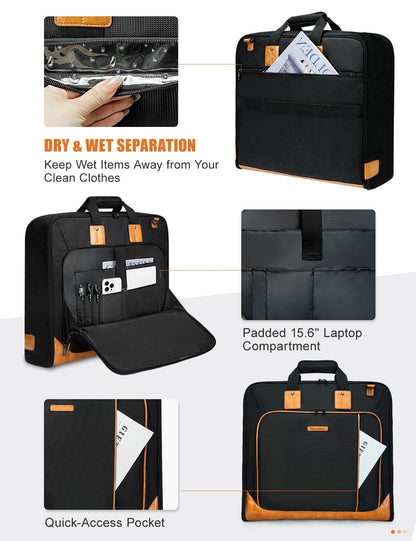 Noozion Garment Bag for Travel, Large Carry On Suit Bag for Business Up to 3 Suits, Wrinkle Free Garment Bag for Hanging Clothes with Shoulder Strap, Laptop Compartment, and Wet-Dry Pocket
