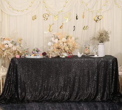 Juya Delight 60" x 102" Black Sequin Tablecloth Rectangle Sequin Table Cover for Wedding Birthday Party Festival Ceremony Cake Dessert Table