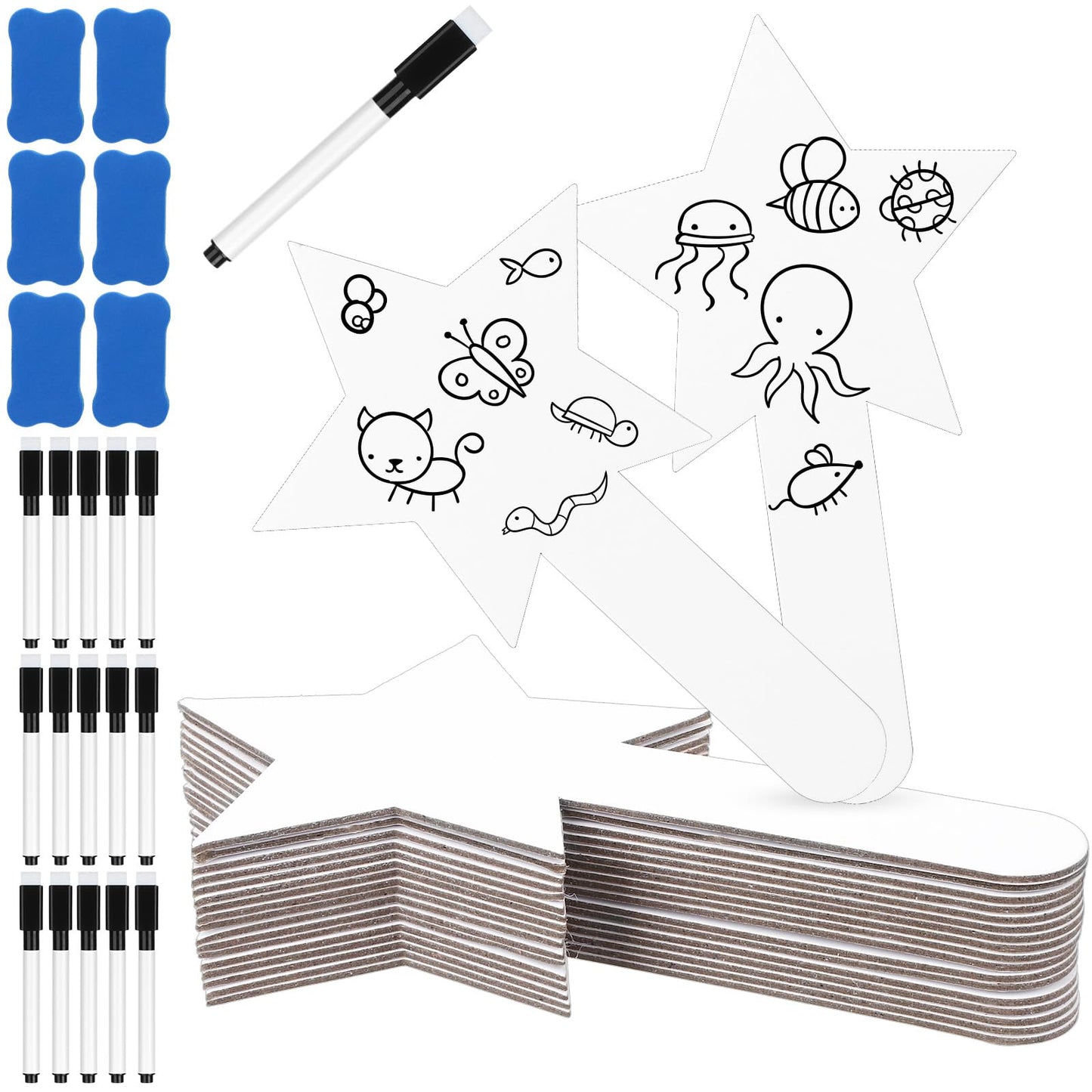 18 PCS Star Shape Dry Erase Answer Paddles Handheld Double Sided Paddles Mini White Boards with 18 Black Markers 6 Erasers, Dry Erase Signs for Teaching Office Meeting Voting Bridal Shower Games