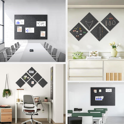 Large Cork Board for Office Wall Decor, 36"x24"- 6 Pack Felt Wall Tiles with Safe Removable Adhesive Tabs, 1/2" Thick, Felt Bulletin Board Pin Board Cork Boards for Walls - Dark Grey