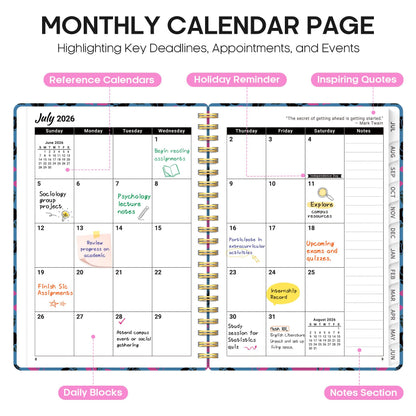 Planner 2026–2027, Weekly & Monthly Academic Organizer for School Year, Jul 2026–Jun 2027, Hardcover Planner with Tabs, Back to School Essential, 6.3" x 8.5", Midnight Roses