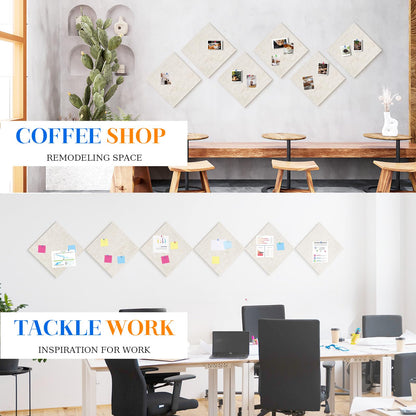 DOLLAR BOSS Felt Cork Board Tiles, 6 Packs 12" x 12" 1/2" Thick Cork Bulletin Board Adhesive Acoustic Panels Soundproof Corkboards for Walls with 60 Pushpins for Home Office Kitchen School, Beige