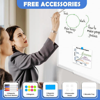 WALGLASS Double-Sided Dry Erase White Board, 36" x 24" Magnetic Whiteboard for Wall, Hanging Mounted White Board Silver Aluminium Frame for Home, School, Office, Kitchen