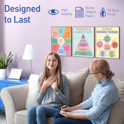 S&O Mental Health Posters for Office & School - Therapy Office Decor - Counseling and Awareness Wall Art Decorations - Growth Mindset Inspirational Quotes - Classroom Academy Counselor Supplies - 10PC