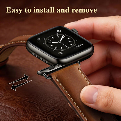 SUNFWR Leather Bands Compatible with Apple Watch Band 41mm 40mm 38mm for Men Women, Top Grain Genuine Leather Replacement Strap for iWatch Ultra 2, Ultra, SE2, SE, Series 9 8 7 6 5 4 3 2 1 (Red