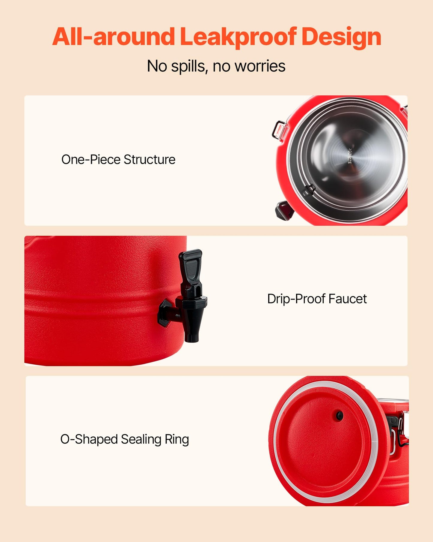 VEVOR Insulated Beverage Dispenser, 2.2 Gal/8L Thermal Hot and Cold Drink Server Dispenser with Spigot, Food-Grade Cooler Jug with 304 Stainless Steel Interior, for Tea Coffee Restaurant Outdoor