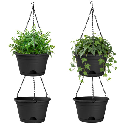 Nooulap 4 Pack Hanging Planters, 10 Inch Hanging Plant Pot with Hanger Chain & Drainage Trays, Hanging Baskets for Plants Outdoor Indoor, Flowers Pots for Home, Garden, Porch Decor (Black)