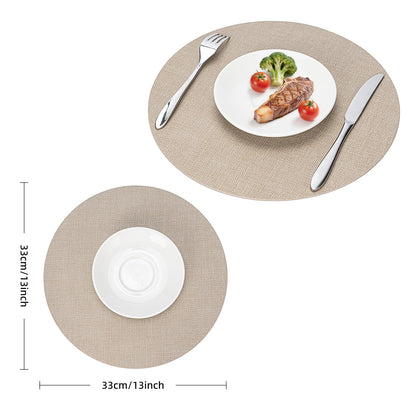 Faux Leather Placemats Set of 6, Wipeable Waterproof Stain Resistant Table Mats, Heat Resistant Thick Placemats with Hand-Painted Edges for Kitchen Dining, Imitative Linen Texture, Various Shapes