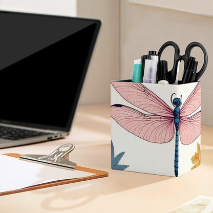UTRSIFB Holder Cup Makeup Brush Storage Organizer, Waterproof Multifunctional Office Supplies, Pen Holder Square Leather Pencil Dragonfly