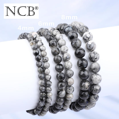 NCB 2-Piece 8mm Natural Crystal Gemstone Stretch Bracelets – ﻿Black Larvikite, Map Jasper Handmade Reiki Energy Healing Jewelry for Meditation,Yoga, Unisex