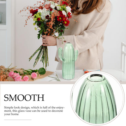 Beavorty Cactus Shaped Glass Hydroponic Plant Vase Green Decorative Terrarium Jar for Home Office Table Centerpiece