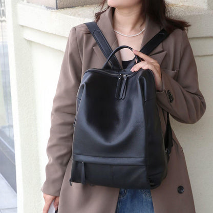 Wesccimo Genuine Leather Backpack Purse for Women, Fashion Designer Soft Backpack with Large Compartment Black