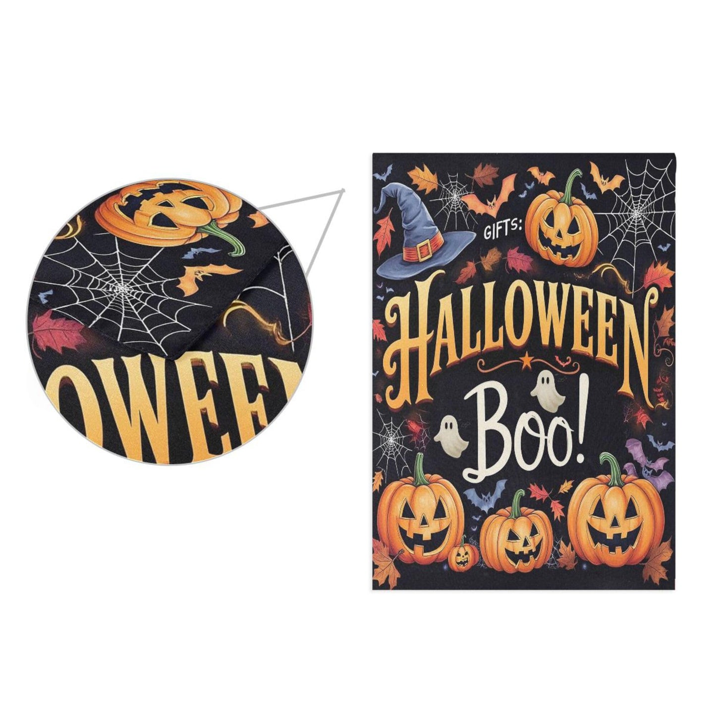 Halloween Ghost Boo House Flag 28x40 Inch Double Sided Outside Witch Bat Pumpkin Spider Web Fall Seasonal Yard Outdoor Flag Banner for Garden Lawn Patio Holiday Decorations