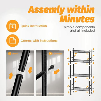 Abiglifty Storage Shelves, 4-Tier Wire Shelving, Metal Shelving with Adjustable Leveling Feet, Garage Storage for Bathroom, Closet, Kitchen