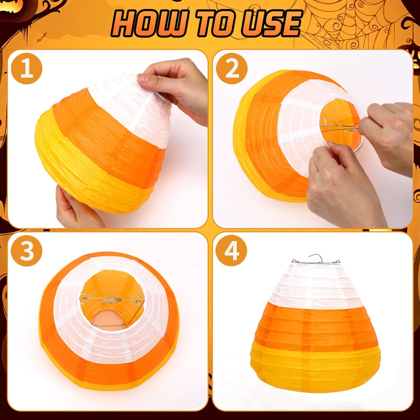 DECYOOL 12PCS Halloween Paper Lanterns, 3D Candy Corn Hanging Ornaments