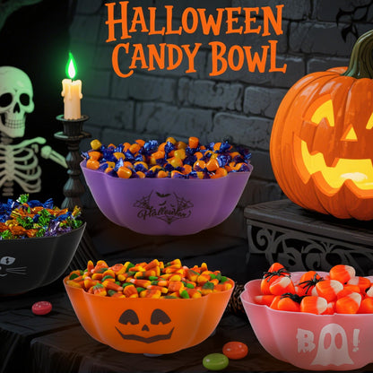 JYXCJL 4 Pcs Large halloween candy bowl Trick or Treat Candy Bowl 11.6x4.3 Inch Reusable Plastic Pumpkin Bowl for Halloween Party Decor Supplies (Pink)