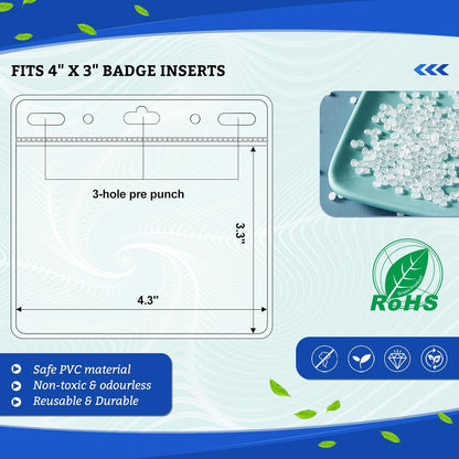 50 Pcs Card Protector ID Name Badge Holder 4 x 3 Inches Clear Plastic Horizontal No Zipper ID Card Holder