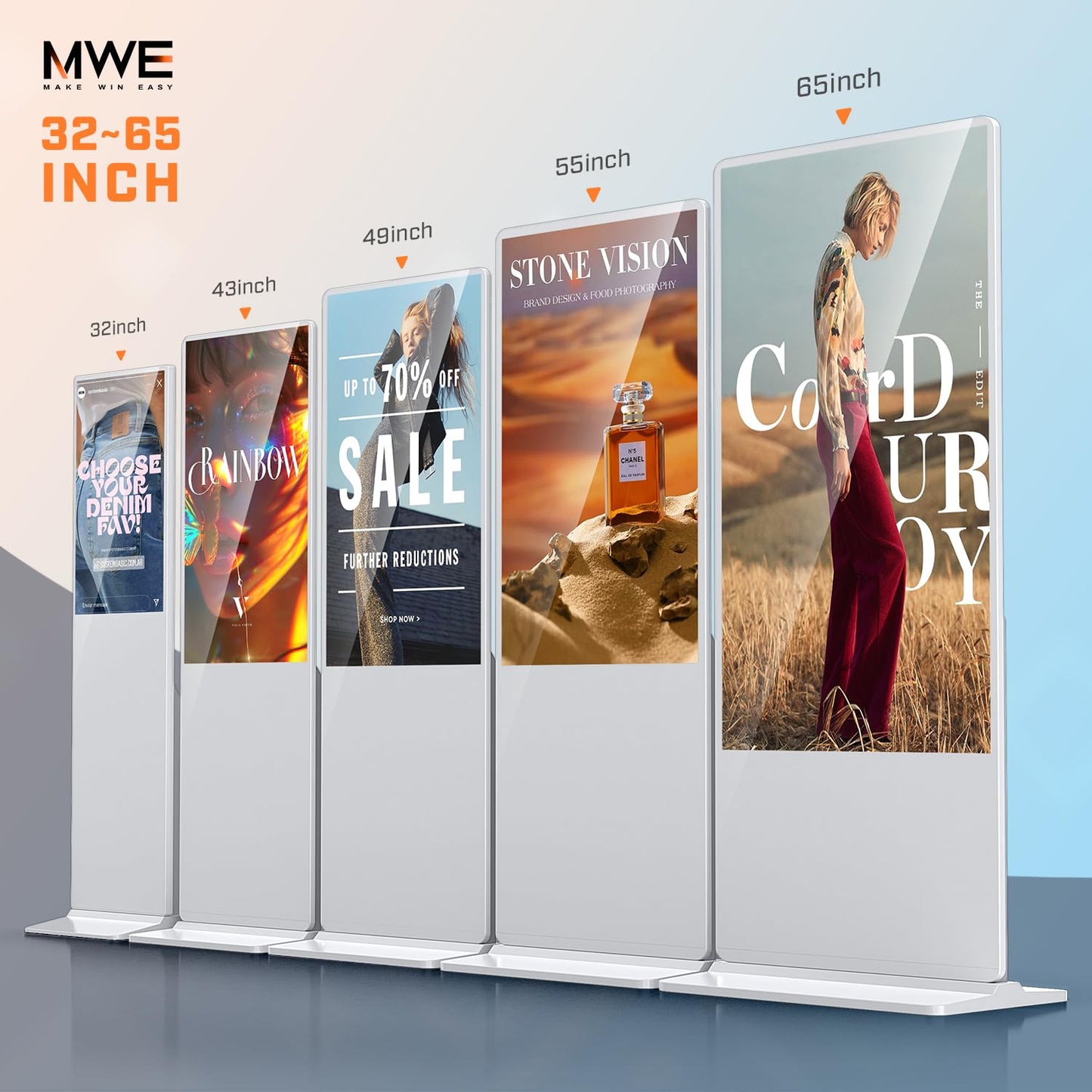 QIXZOCV MWE 43 Inch Digital Signage Touchscreen Kiosk LCD Screen Indoor Floor Standing Advertising Display Totem Interactive Display Poster Android System with Auto Media Player-White