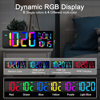 XREXS Large Digital Wall Clock with Remote Control, 17 Inch LED Large Display Count Up & Down Timer, Adjustable Brightness RGB Color Changing Clock Alarm Clock for Home, Gym, Office and Classroom