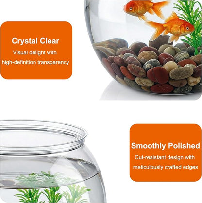 Mini Plastic Fish Bowl, 30 Oz Decorative Small Fishbowl, Round Plastic Fish Tank, Unbreakable Aquarium Fish-Bowls for Party Decorations, Centerpiece Vases, Hydroponic Planter and Home Decorations