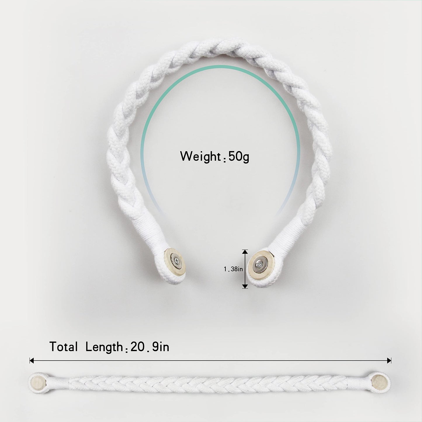 Porlau 4 Pack White Magnetic Soft Curtain Tiebacks Cotton Hand-Woven Tieback Holdback Home Decorative Tie Backs with Wooden Buckle for Home Office Decor