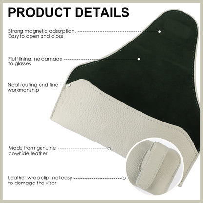 KEVANCHO Magnetic Sunglass Holder for Car Visor Clip, Leather Car Glasses Holder, Visor Accessories Eyeglasses Holder Glasses Storage Case (02-Grey)