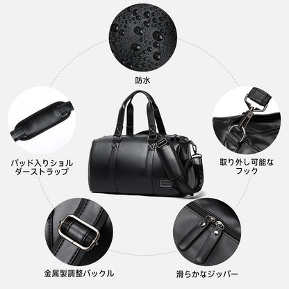 MATE ELAN Leather Gym Fitness Bag for Men Women with Shoe Compartment 20L PU Leather Weekender Travel Duffel Bag Waterproof Overnight Gym Sports Carry-On Bag Black