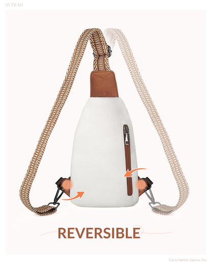 SYTRAH Sling Bag for Women, Crossbody Bags Purse for Women Trendy Vegan Leather Chest Bag with Adjustable Guitar Strap, Beige Brown