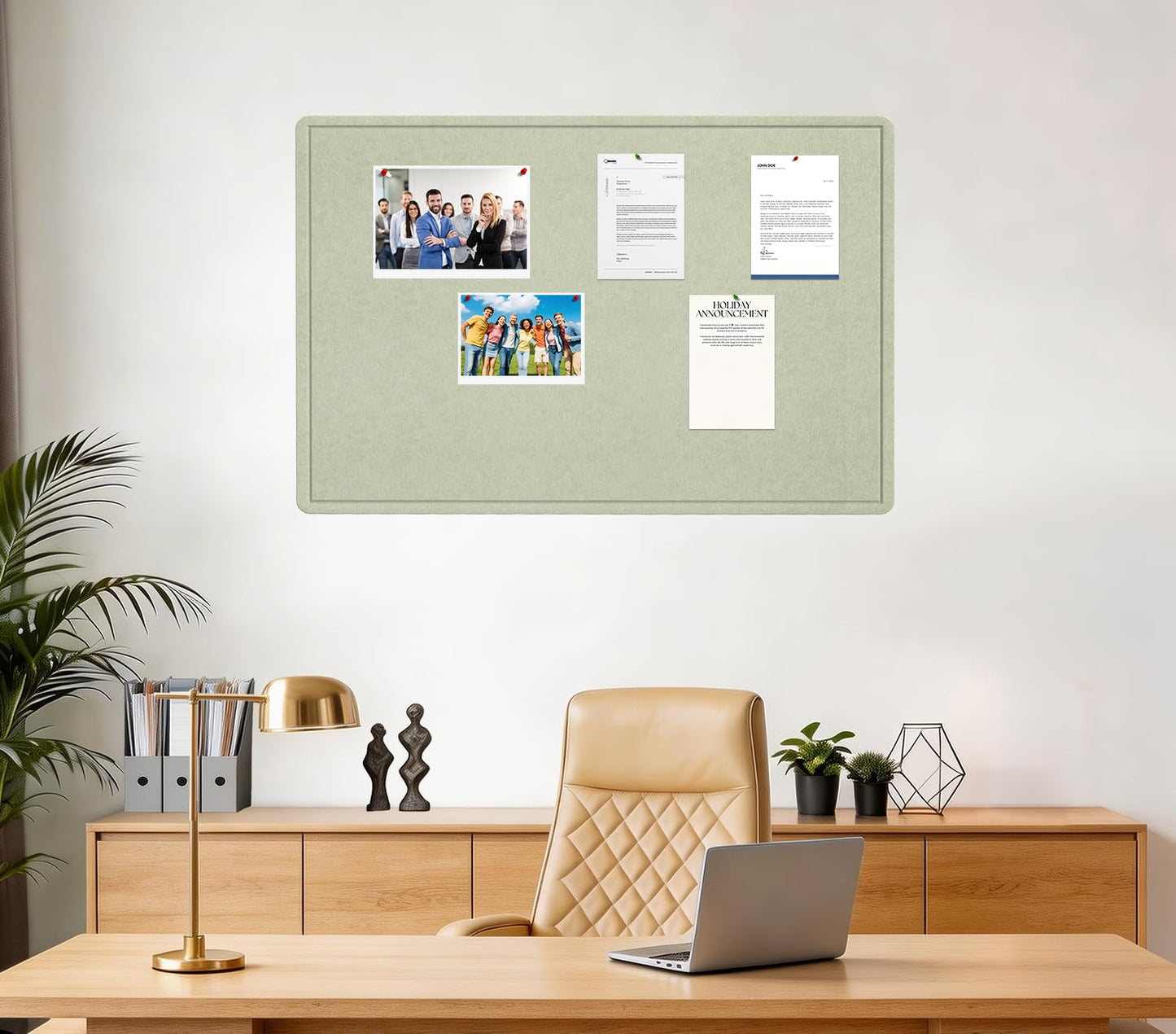 Bulletin Board, 36 X 24 inches Cork Board with 20 Pushpin, Felt Cork Board Notice Pin Board, Self-Adhesive Vision Board Mood Board Foldable Photo Board for Wall - Sage Green