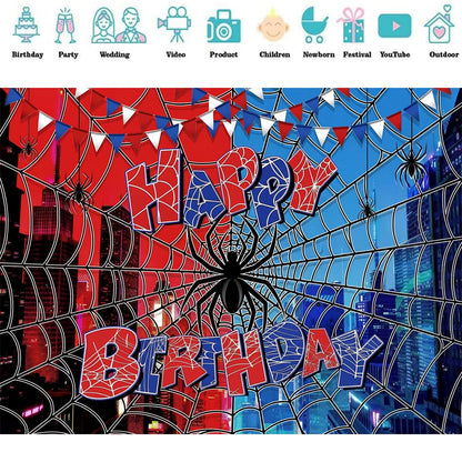 Spider Web Backdrop for Photography Superhero Photo Backdrop Red Blue City Spider Photo Background Children Boys Baby Shower Birthday Party Decorations Supplies Photo Studio Prop Banner XH015 (7x5ft)