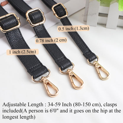 BEAULEGAN Purse Strap Replacement - Full Grain Microfiber Leather - 59 Inch Long Adjustable for Crossbody Shoulder Bag - 0.7 Inch Wide, Black/Gunmetal