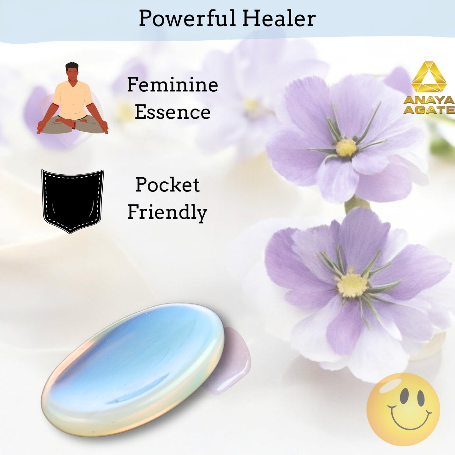 Anaya Agate Opalite Worry Stone Thumb Stone for Stress Relief, Meditation & Relaxation – Crystal Thumb Stone –Crystals and Healing Stone for Men and Women