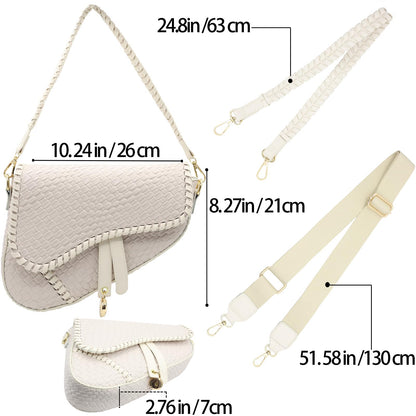 ERWUBA fashion women saddle shoulder bag clutch purse crossbody satchel handbag woven imitation crocodile leather bag (Off-white Large)