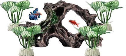 5pcs Driftwood Cave Aquarium Decor, Fish Tank Decorations Silk Aquarium Plants for Betta Fish Tank acccessories (Driftwood)