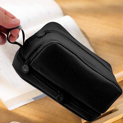MAMUNU Large Capacity Pencil Case 4 Compartments, Pencil Pouch Bag with Zipper Portable Handle, Pen Case Bag Stationery Organizer for Office College School Adults Teen Girls Boys Men Women, Black