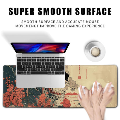 Skull Mouse Pad Japanese Ukiyo-e Mouse Pad XL Anime Big Mouse Pads for Desk Large Gaming for Men Desk Pad with Stitched Edges Non-Slip Large Computer Mat, 31.5x11.8 in