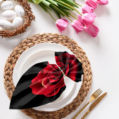 YPPAHHHH Red Rose Flower Black Cloth Napkins Set of 6 Table Napkin Cloth Washable Wrinkle Free Dinner Napkins for Holiday Parties Wedding Restaurant Decor